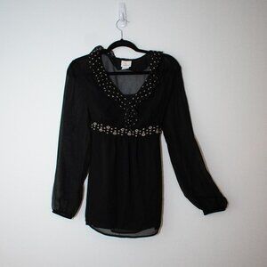 Oh Baby By Motherhood Maternity Black Sheer Babydoll Blouse with Tie Back Medium